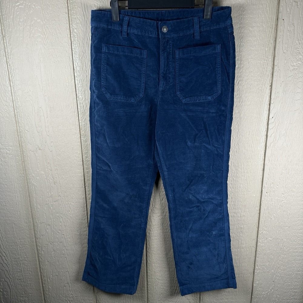Free People High Time Velvet Kick Flare Pants Womens Size 14 Blue Patch Pockets